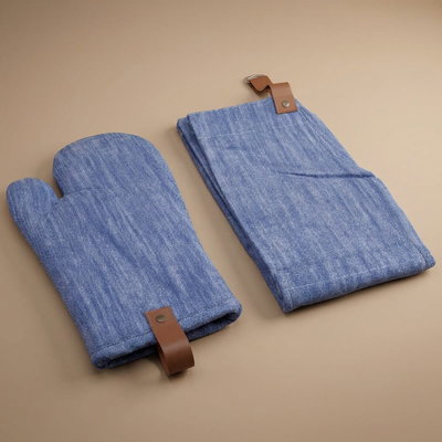 طقم قفاز مع مريله قماش السيف غاليري، قطعتين - أزرق product image 1
