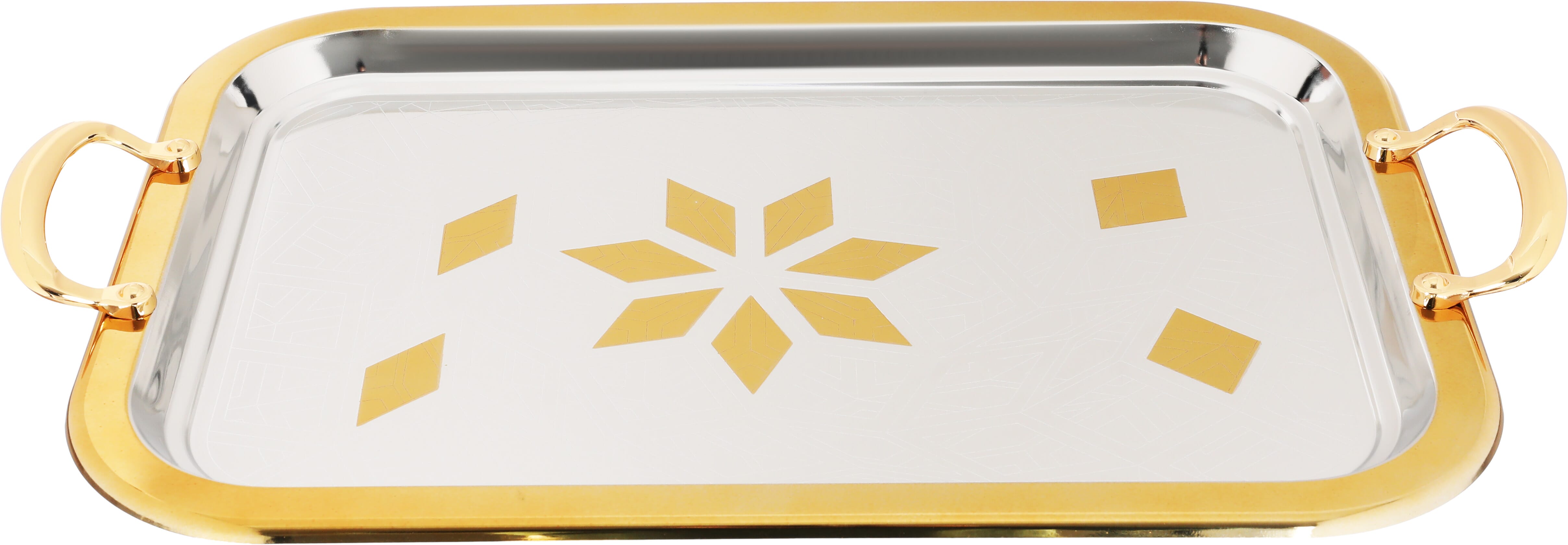  Alsaif Plus Steel Serving Treys Set with gold edges, 3 pieces, rectangular - silver product image 3