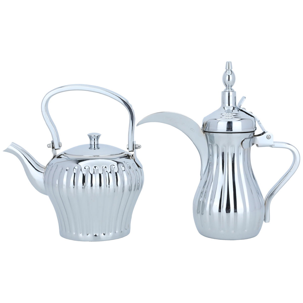 Al Saif Gallery Steel Tuwaiq Jug Set with Dallah, 1.6 / 0.95 Liter, 2 Pieces - Silver product image