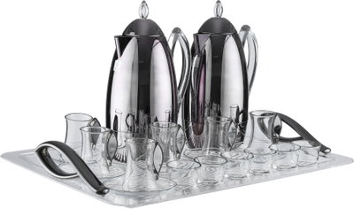Al Saif Gallery Al Ola Thermos Set, 21 Pieces, with Serving Tray, Tea & Coffee Cups - Glossy Black product image 5