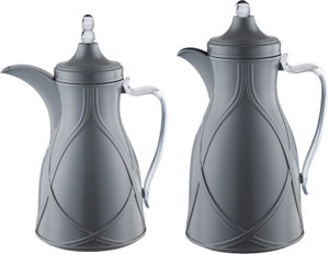 Al Saif Gallery Taif Thermos Set, 0.7/1 Liter, 2 Pieces, Glass Interior, Transparent Handle, Push-Button Lid - Dark Gray product image 2