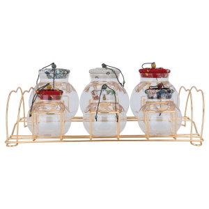 طقم علب بهارات زجاج السيف غاليري، غطاء، 7 حبات - ملون بستاند ذهبي product image 2