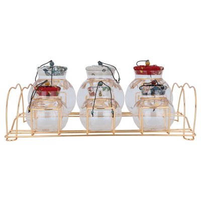 طقم علب بهارات زجاج السيف غاليري، غطاء، 7 حبات - ملون بستاند ذهبي product image 2