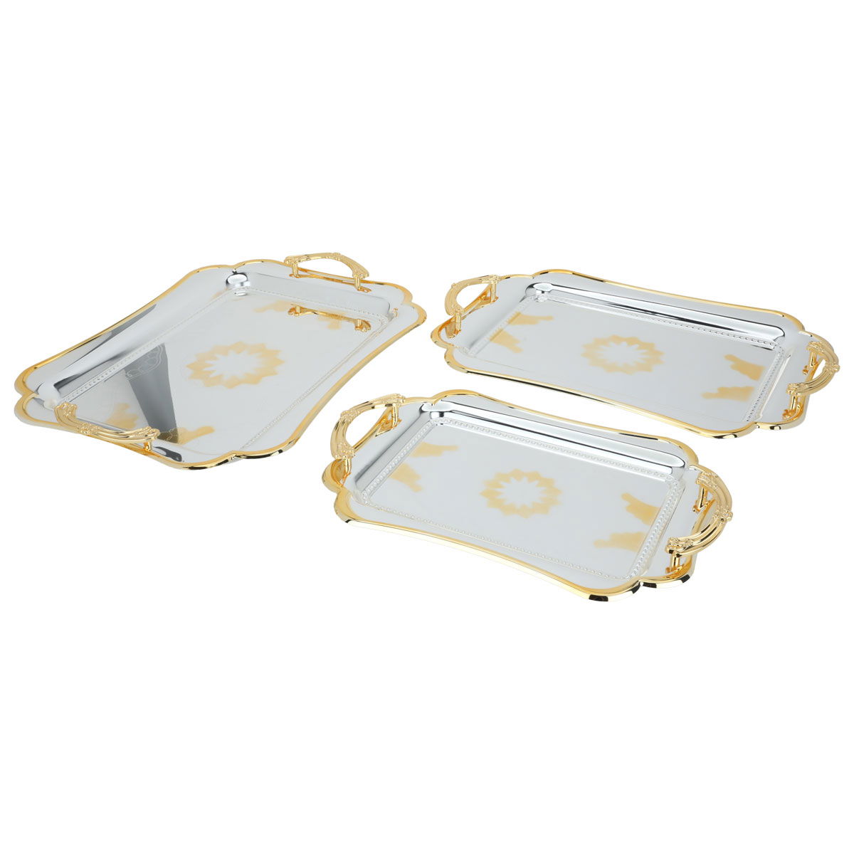 Al Saif Gallery steel topper, 46 x 33 x 1.7 / 44 x 30 x 1.6 / 36 x 24 x 1.5 cm, rectangular, 3 pieces - silver product image 2