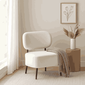 Modern Metal Chair, 72×58×64 Cm, Boucle Fabric - White product image