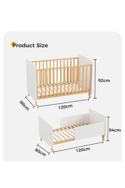 سرير اطفال خشب فان مومنت، 120×60 سم، مع ناموسية - ابيض product image 5