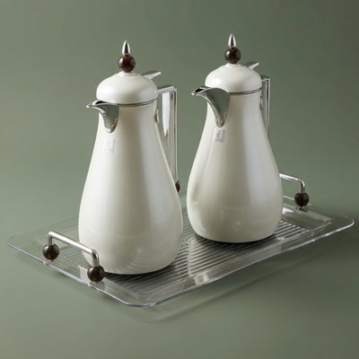 Al Saif Gallery Crystal Thermos Set, 1/0.7 litre, tofaria, thermal glass inner container, stainless steel outer shell - pearl product image 1