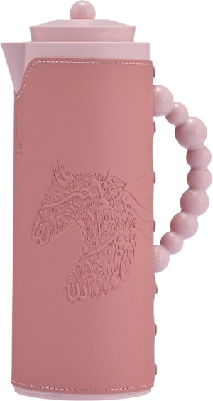 Al Saif Gallery Royal 7T thermos, 1 liter, leather covered, horse engraving, glass inner case, plastic outer body - pink product image 2