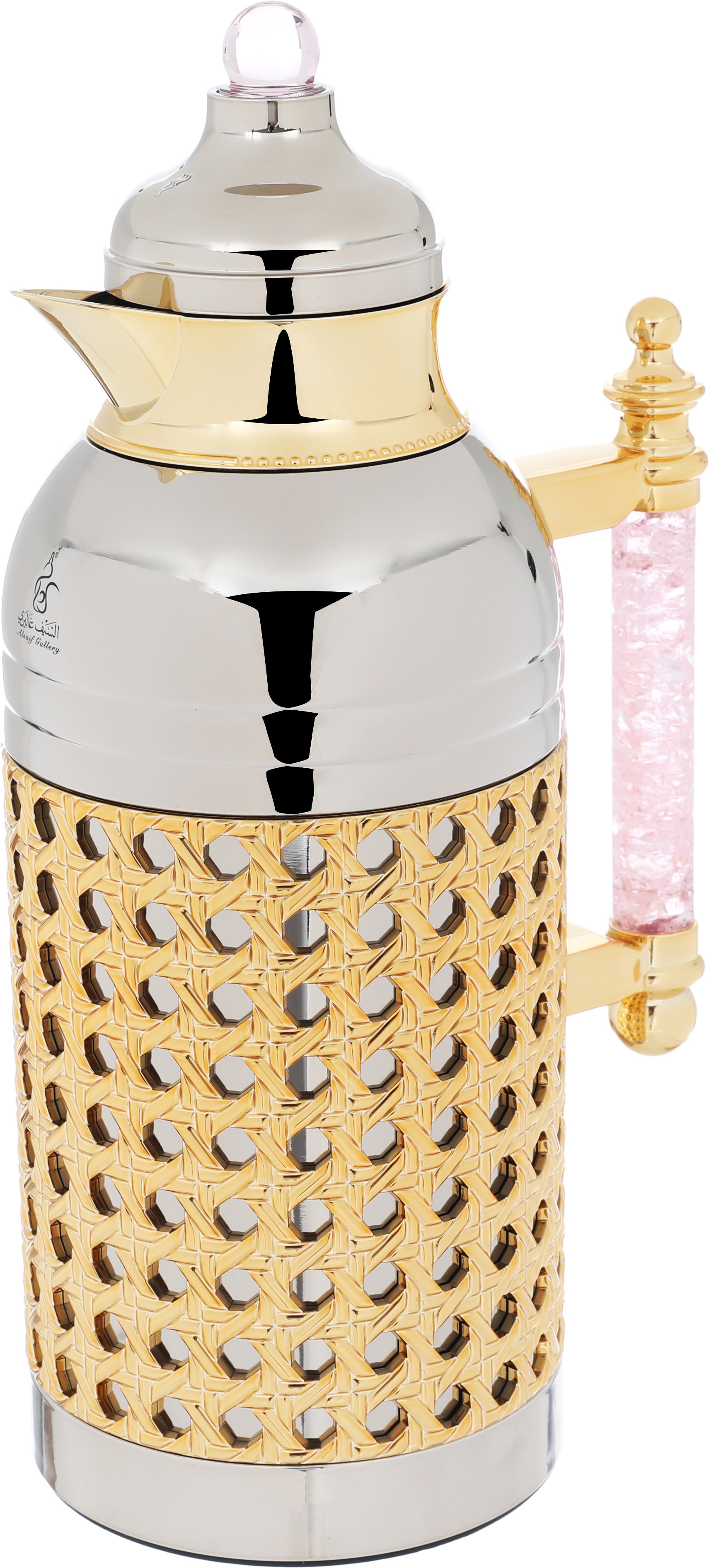 Al Saif Gallery Sarah thermos set, 1 liter, crystal handle, thermal glass inner case, steel outer case - silver gold product image 9