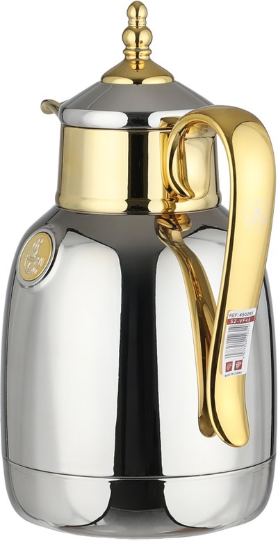 Lalooza Bran Thermos Set, 0.7/1 Liter, Glass Interior, Push-Button Lid - Shiny Silver Gold product image 8