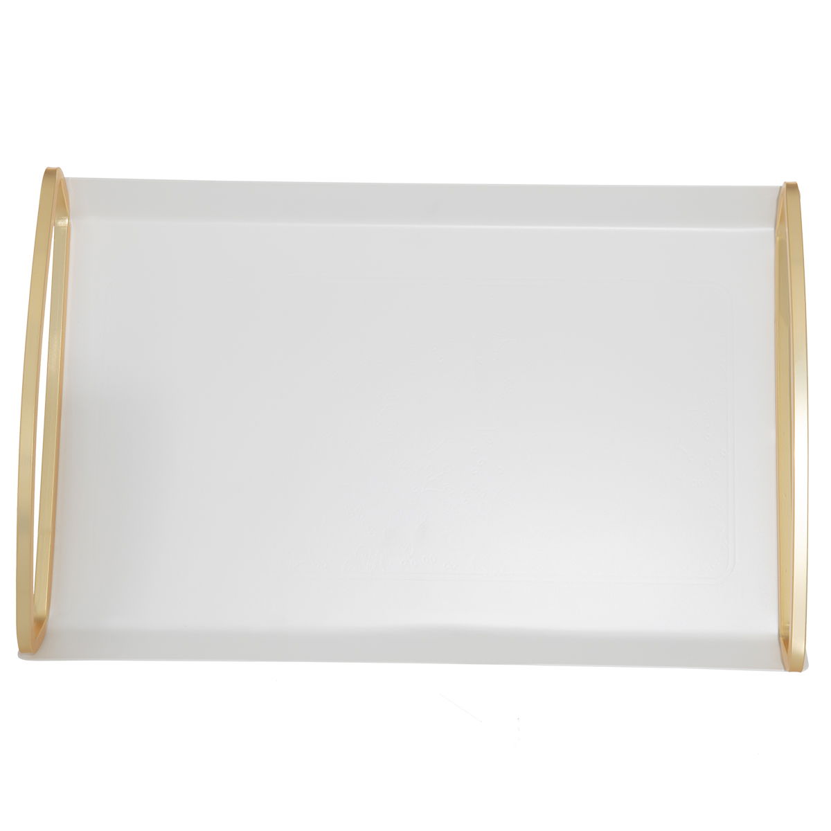 Al Saif Gallery Steel Serving Tray, 44x28x2 cm, Rectangle, Gold Handle, Large - White product image