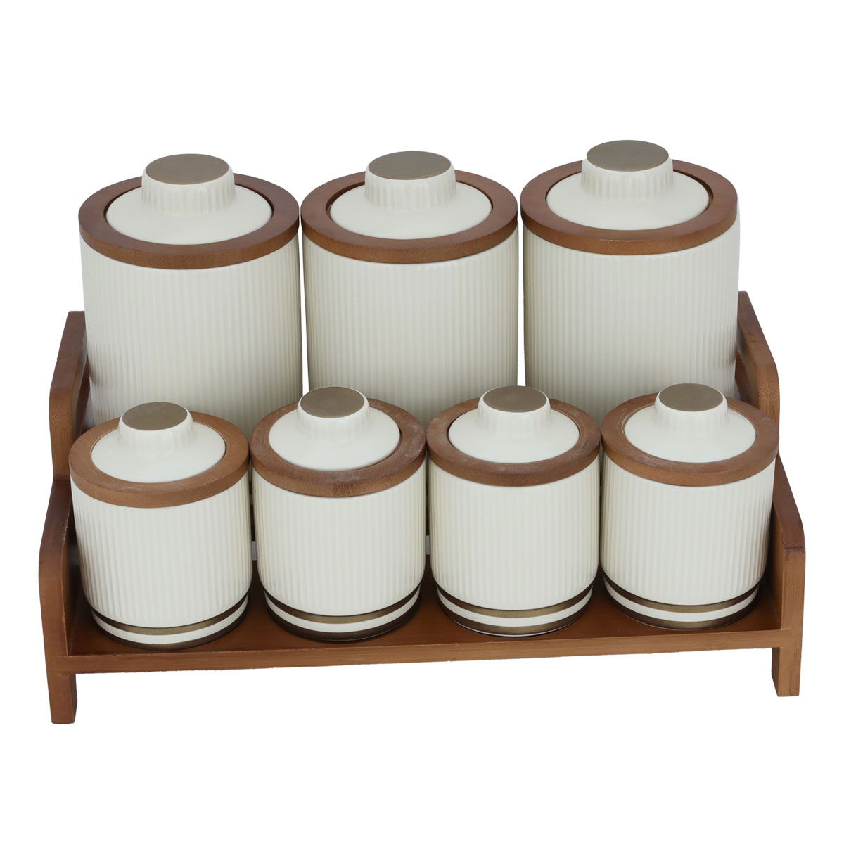 Al Saif Gallery porcelain spice box set, 7 pieces, wooden stand - beige product image