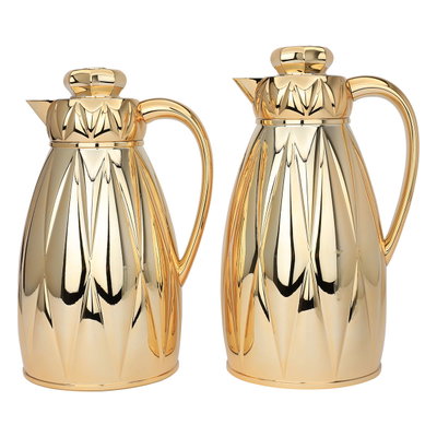 Al Saif Gallery Isle thermos set, 1/1.3 liter, 2 pieces, thermal glass inner shell, plastic outer shell - gold product image 1