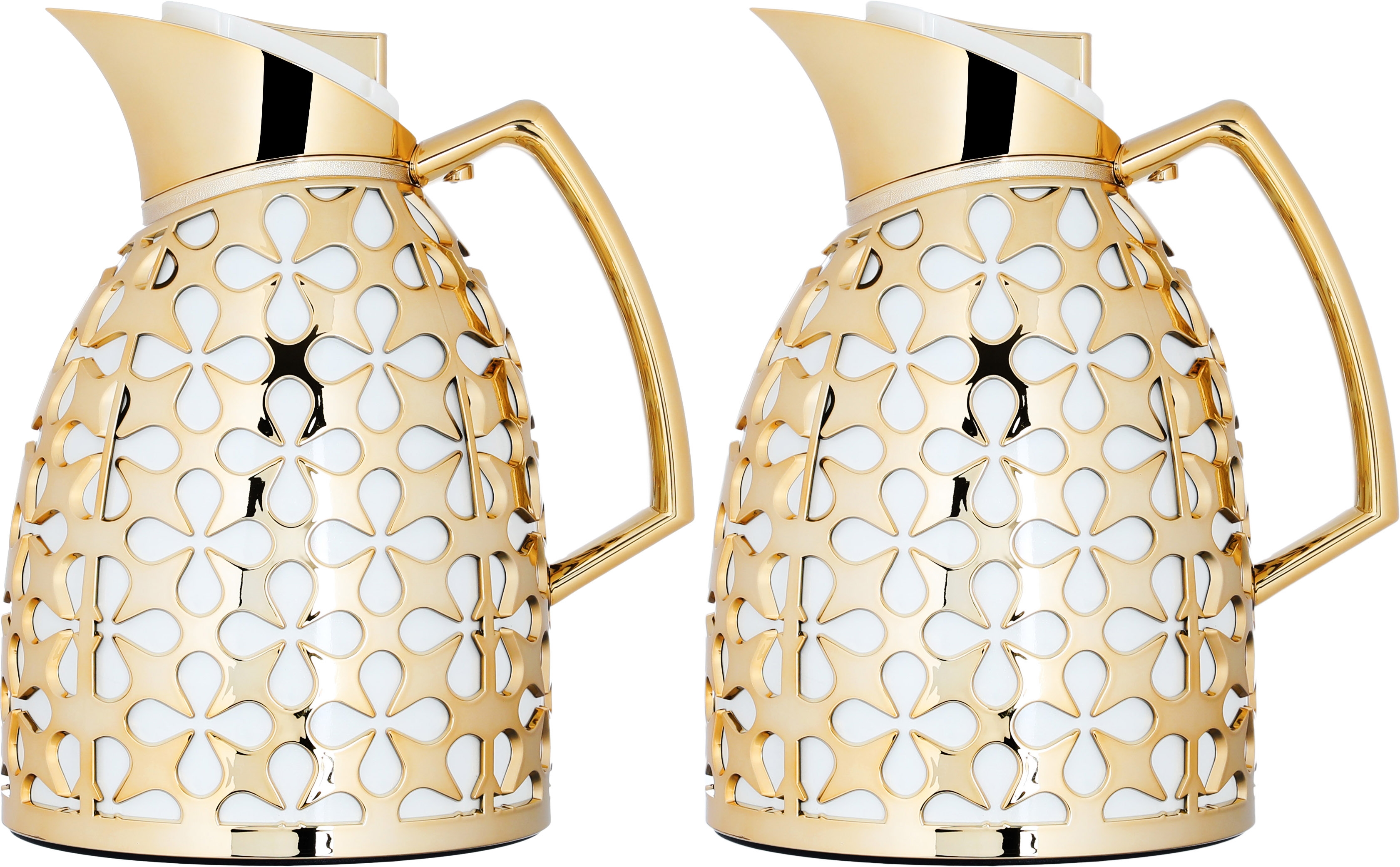 Al Saif Gallery Andalusia thermos set, 0.75/1 liter, glass inner container, plastic outer shell - white and gold product image 1