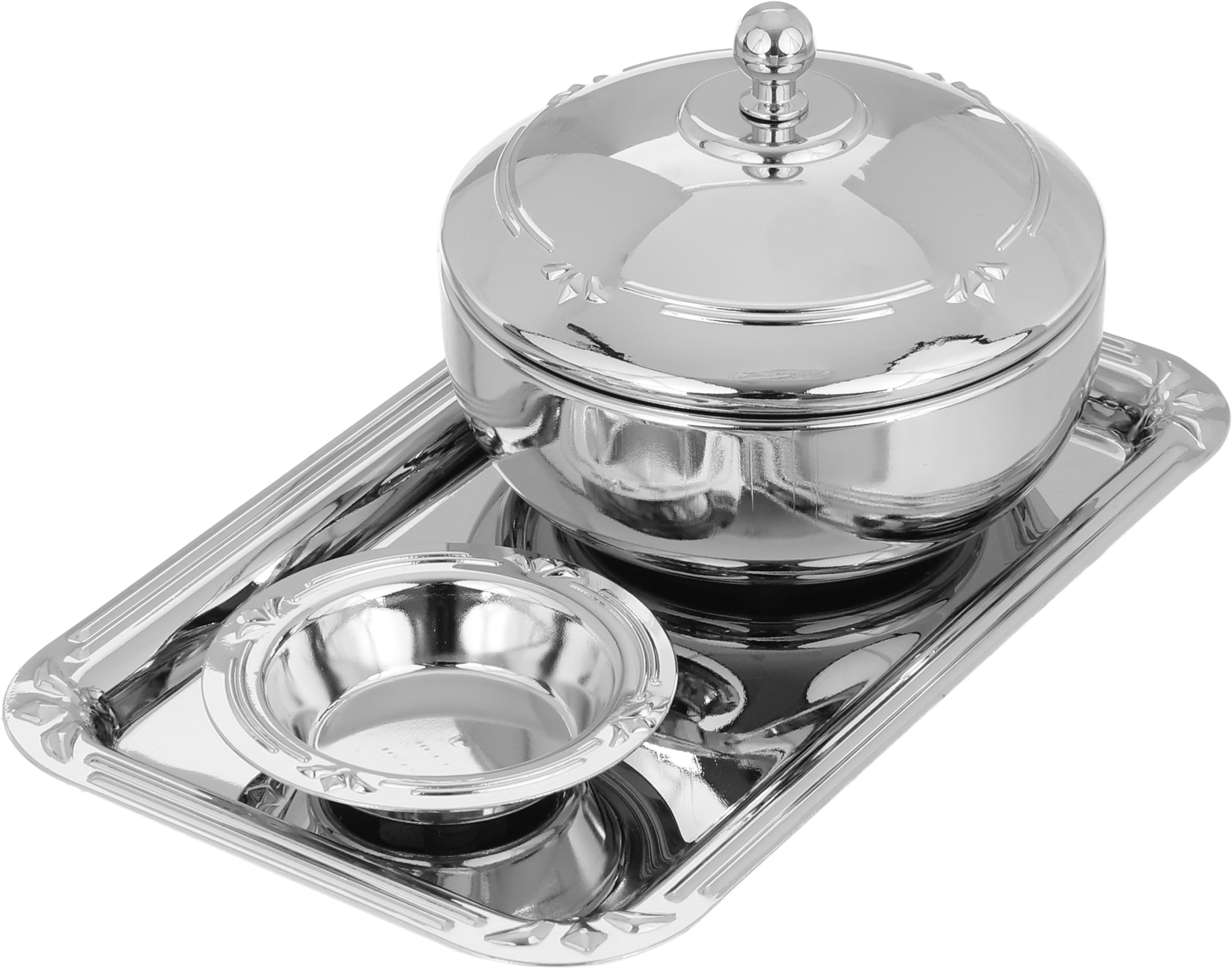 طقم تقديم استيل الجهوري، 3 قطع مع تمرية - فضي product image
