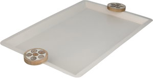 Alsaif Gallery Stainless Steel Serving Tray with Wooden Handles, 55.5 x 33 x 3.5 cm, Rectangular - Cream product image 2