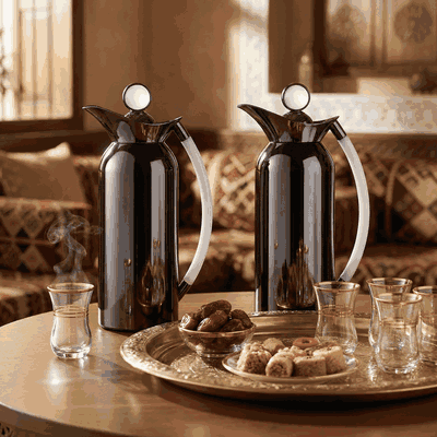 Al Saif Gallery Al Thuraya Thermos Set, 2 Pieces, 1/1 Liter, glass interior, transparent handle, push-button lid - black product image 11