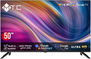 تلفزيون سمارت بدون اطار ام تي سي، 50 بوصة، 4K UHD، شاشة QLED، نظام جوجل، حامل جداري، ريسيفر داخلي، MT50UH450GO - اسود product image