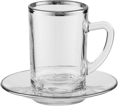 طقم فناجين وبيالات مع صحون زجاج السيف غاليري، 18 قطعة، 60 / 100 مل - شفاف فضي product image 3