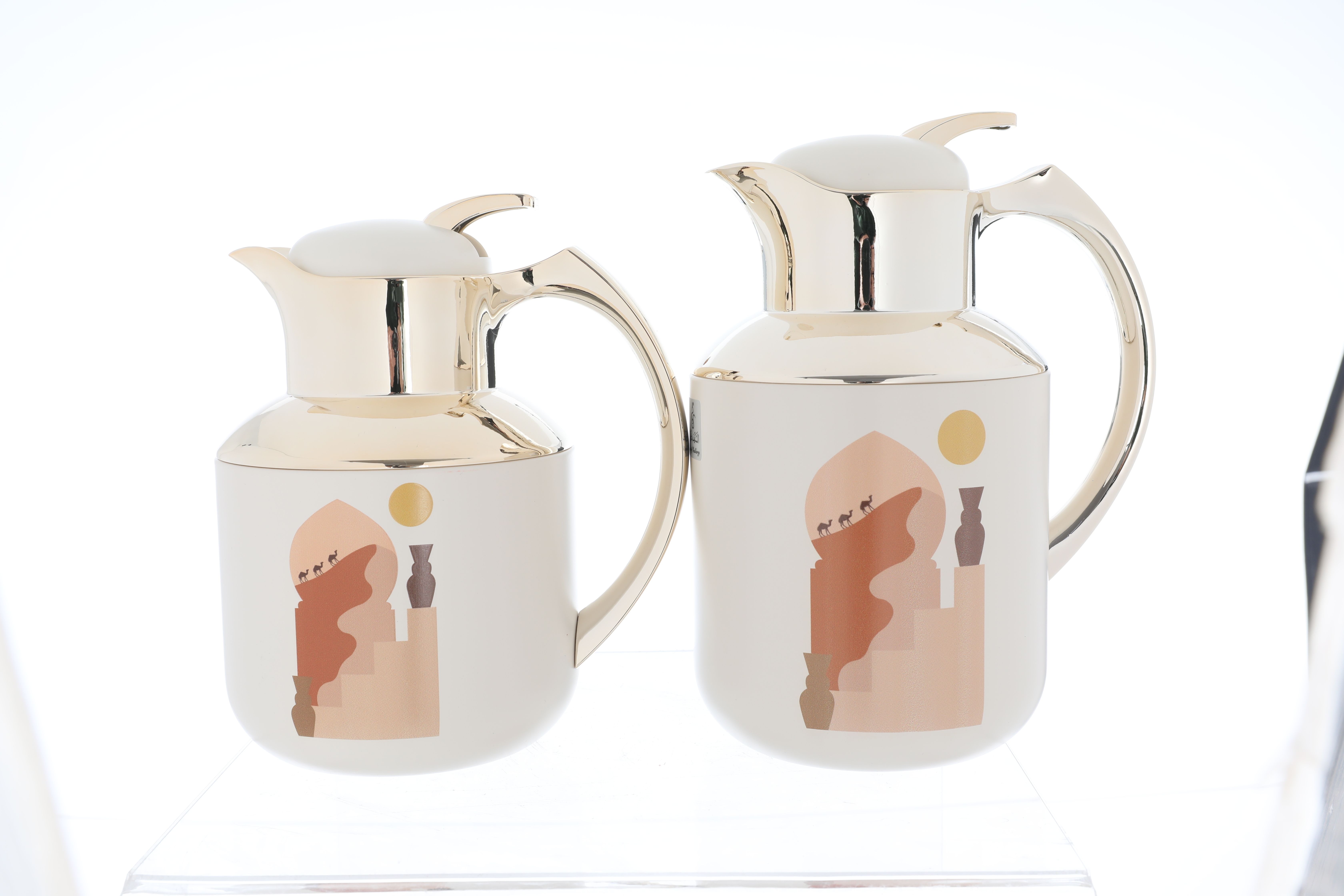 Al Saif Gallery Florya Pro thermos set, 1/0.5 liter, minaret pattern, thermal glass inner shell, steel outer shell - beige product image 2