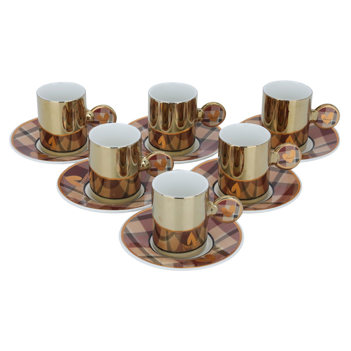 Al Saif Gallery coffee cups and saucers set, porcelain, 12 pieces - gold product image 2