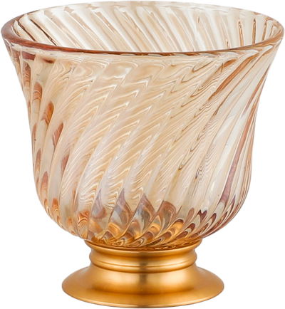 Amber Arabic Coffee Cup Set With Glass Platess, 12 Pieces, 80 Ml,Gold Base - honey Clear product image 2