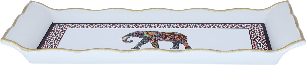Al Saif Gallery porcelain serving tray, 29 cm, rectangle, elephant pattern - white product image 1