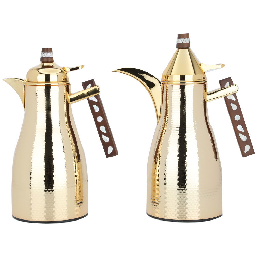 Al Saif Gallery Maimouna thermos set, two pieces, 1/1 liter, thermal glass inner container, steel outer shell - gold product image 1