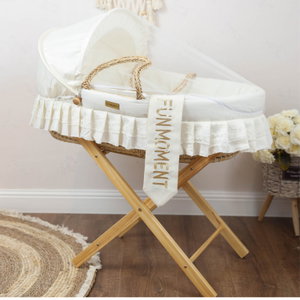 سرير موسى قطن فان مومنت، 76×42×76 سم، حامل خشب - ابيض بيج product image