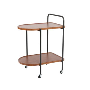 عربة تقديم الطعام معدن و خشب، 65×45×60 سم، 2 رف، عجلات دوارة 360 - خشبي بني product image 2