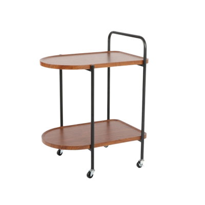 Metal And Wood Serving Trolley, 65×45×60 Cm, 2 Shelves, 360 Swivel Casters - Brown Wood product image 2