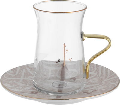 بيالات شاي زجاج بصحون بورسلان السيف غاليري، 12 قطعة، نقش عربي - شفاف بني product image 2