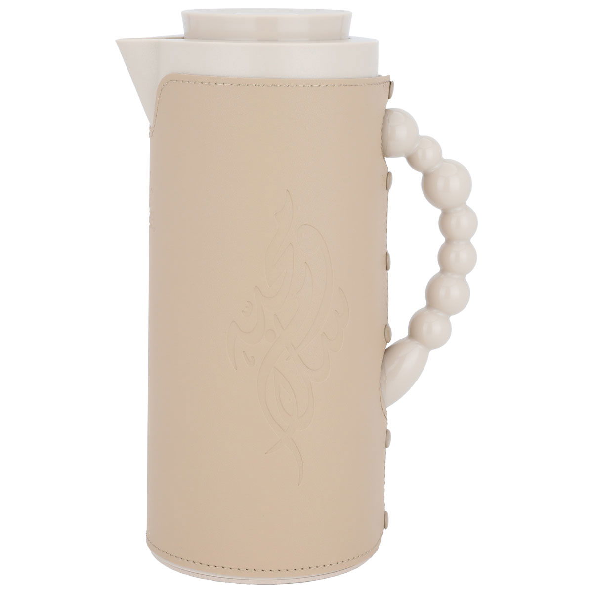 Al Saif Gallery Royal 7 glass thermos, 1 liter, with leather cover, glass inner shell, plastic outer shell - light brown product image