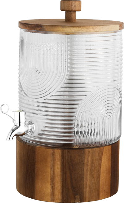 Al Saif Gallery Glass Drink Dispenser, 18x18x32.5 cm, Wooden Base and Lid - Transparent Wooden product image 3