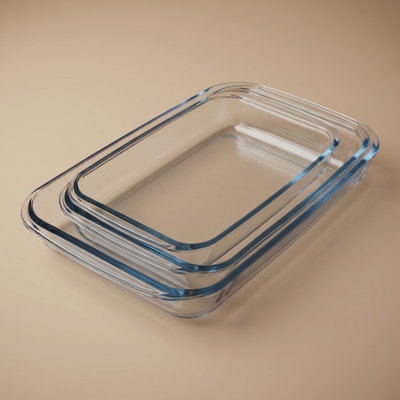 طقم صواني فرن زجاج بحامل معدن ماكس جلاس، 3 قطع، مستطيل - شفاف product image 1