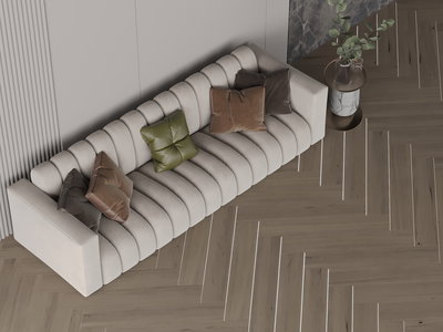 Modern Swedish wood sofa, 450x85x43 cm, velvet fabric - off-white product image 2