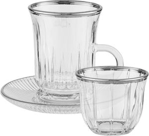 طقم فناجين وبيالات مع صحون زجاج السيف غاليري، 18 قطعة، 60 / 100 مل - شفاف فضي product image