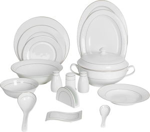 طقم تقديم سفرة بورسلان السيف غاليري، 86 قطعة - أبيض ذهبي product image