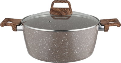قدر طهي جرانيت روكي، 20 سم، عميق، مسكتي يد خشبي، غطاء زجاج - بني product image 3