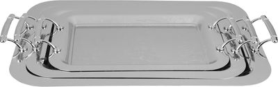 Al Saif Gallery Stainless Steel Serving Tray Set, 3 Pieces, Silver Handle - Silver product image 1