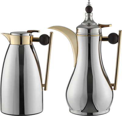 طقم ترامس ألاء السيف غاليري، 1 /1لتر، قطعتين، حافظة داخلية زجاج حراري، يد خشبي، ضغاط - فضي product image 1