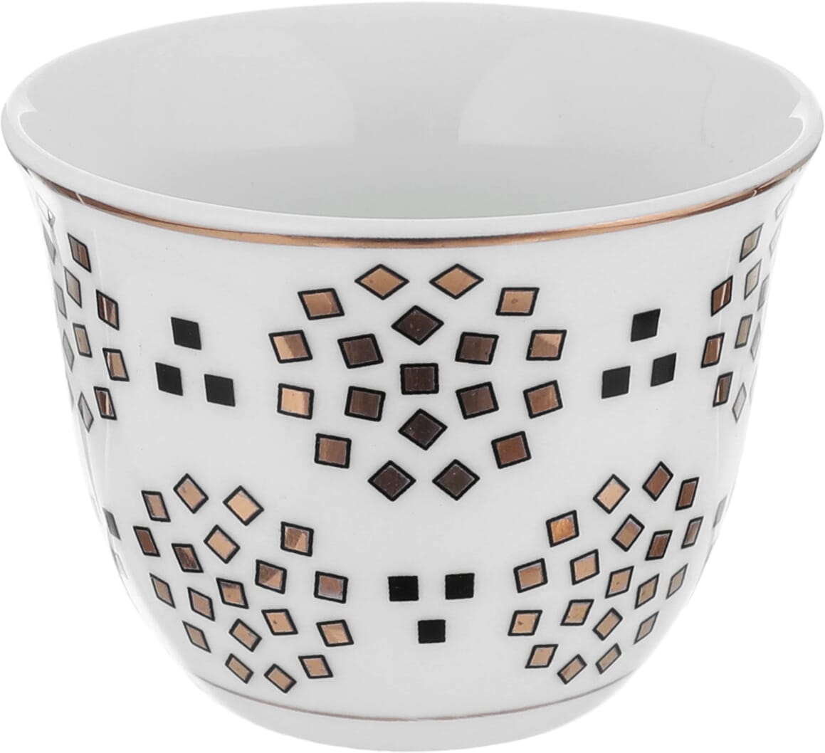 Al Seef Gallery Arabic Porcelain Coffee Cup Set , 12 pieces, 80 ml, gold check pattern - white black product image 2