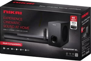 مكبر صوت سماعة تلفزيون نيكاي، 60 واط، 2.1 قناة، 3 أوضاع EQ، جهاز تحكم، NSB600WF-WL - أسود product image