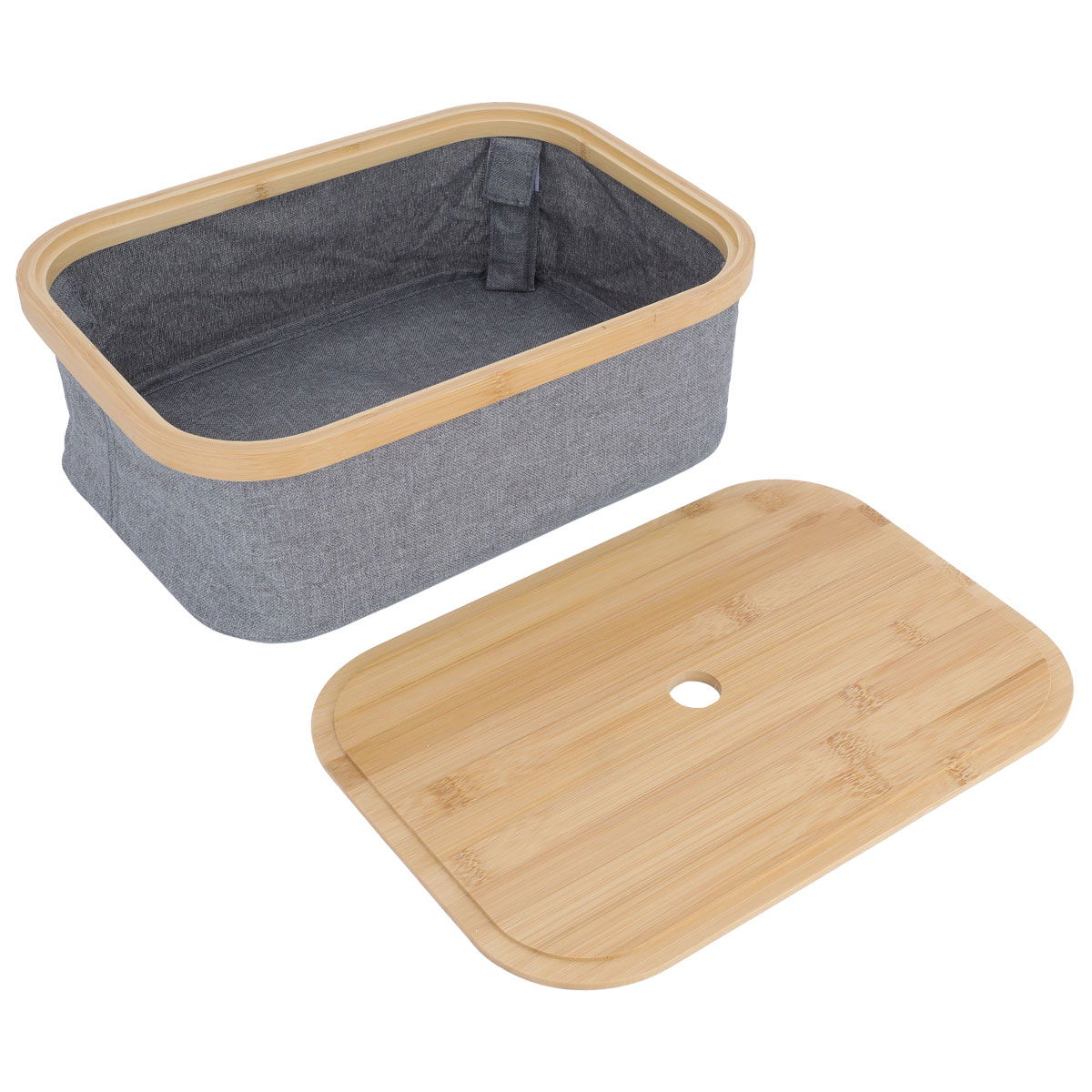 Al Saif Gallery Fabric Storage Basket, Wood Cover - Gray product image 2