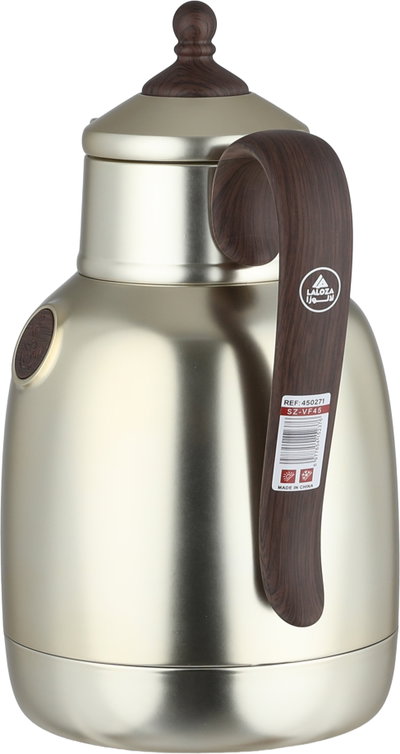 Lalooza Bran Thermos Set, 0.7/1 Liter, Glass Interior, Push-Button Lid - Matte Wood Finish Silver product image 8