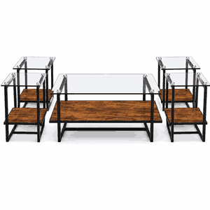 طقم طاولات خشب MDF و معدن، 5 قطع - بنى product image 2