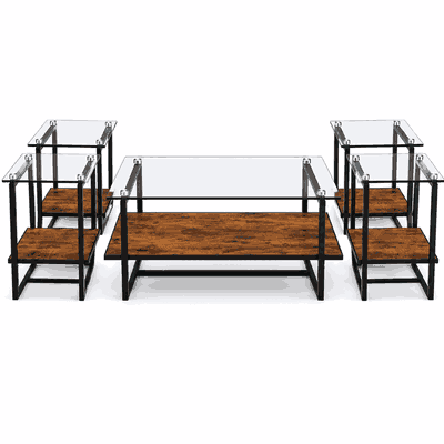 طقم طاولات خشب MDF و معدن، 5 قطع - بنى product image 2