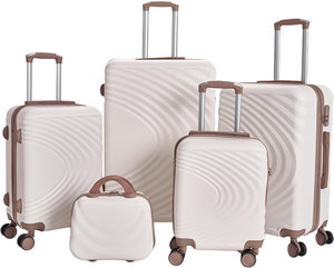 طقم شنط سفر ABS ليمرا، 5 مقاسات، 4 عجلات، زاويه 360 درجة، LMA-1621 - بيج ذهبي product image