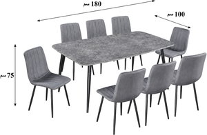 طاولة طعام خشب MDF مع 8 كراسي، 75×180×100 سم - رمادي product image 2