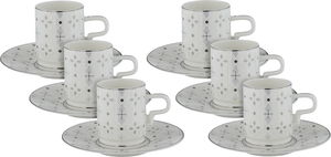 Al Saif Gallery Turkish Porcelain Coffee Cup Set, 12 Pieces, Saucers - White Silver product image
